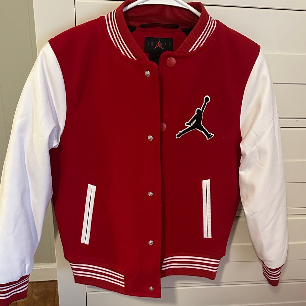 Boys Jordan Red and White Varsity Jacket